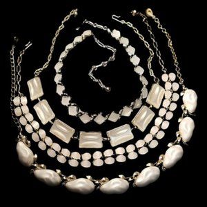 Bundle of Four Vintage White Thermoset Necklaces